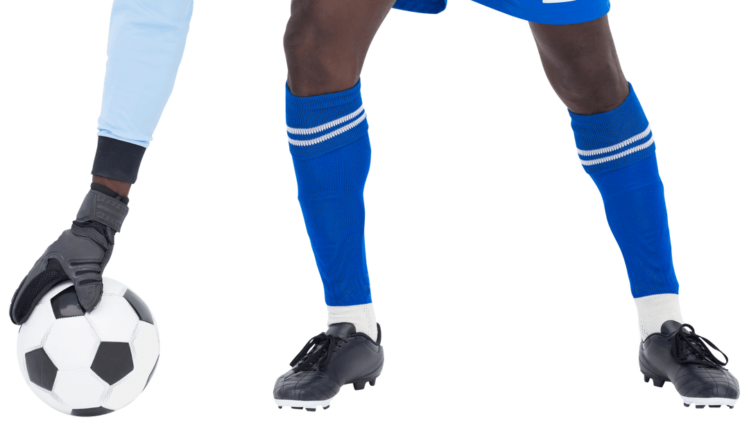 Transparent View of Goalkeeper Stopping Ball Mid-Match Action