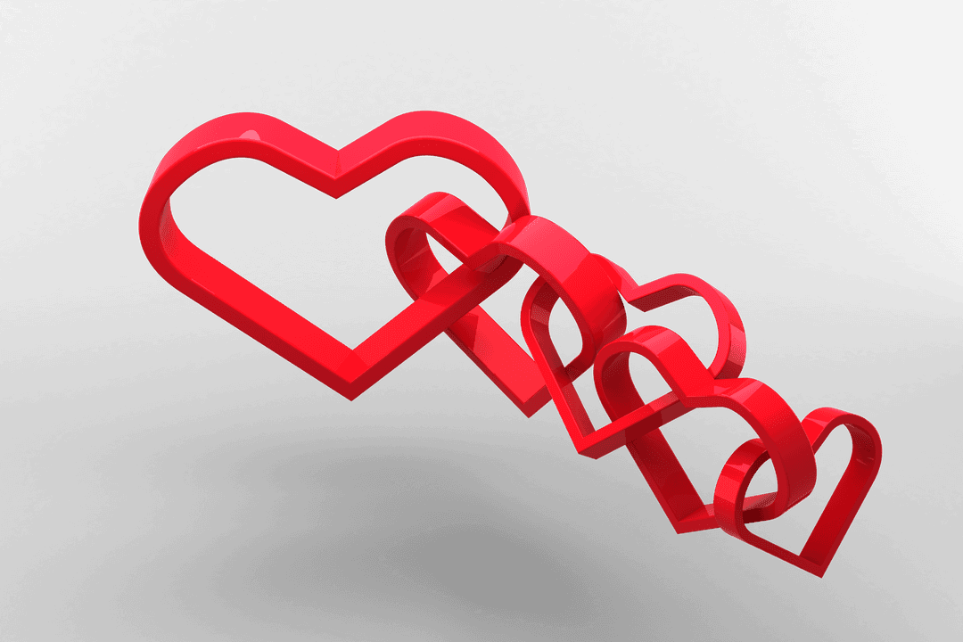 Connected Red Hearts on Transparent Background for Valentine's Design