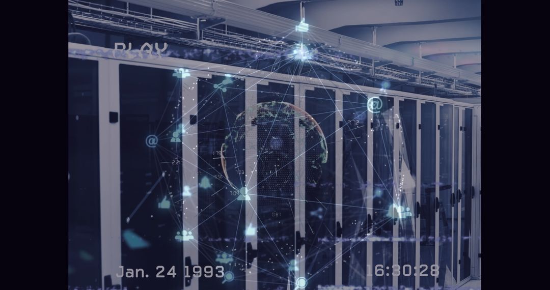 Global Network Over Server Room with Engage Tech Vibe
