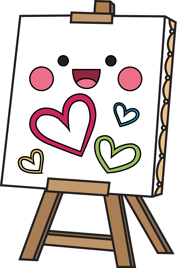 Cartoon Happy Canvas with Colorful Hearts on Transparent Background