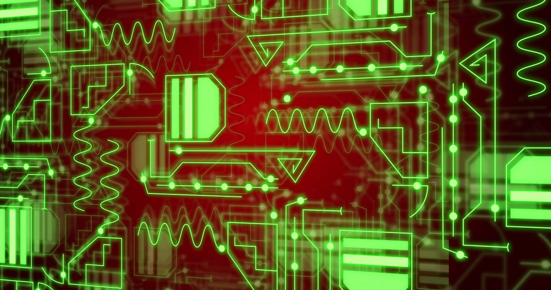 Neon Green Circuit Design on Red Background