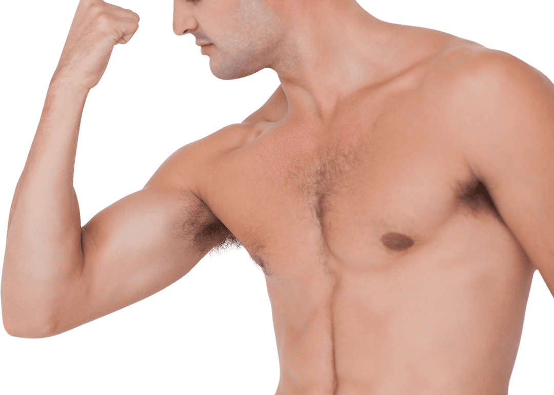 Fit Male Torso Flexing Bicep With Transparent Background