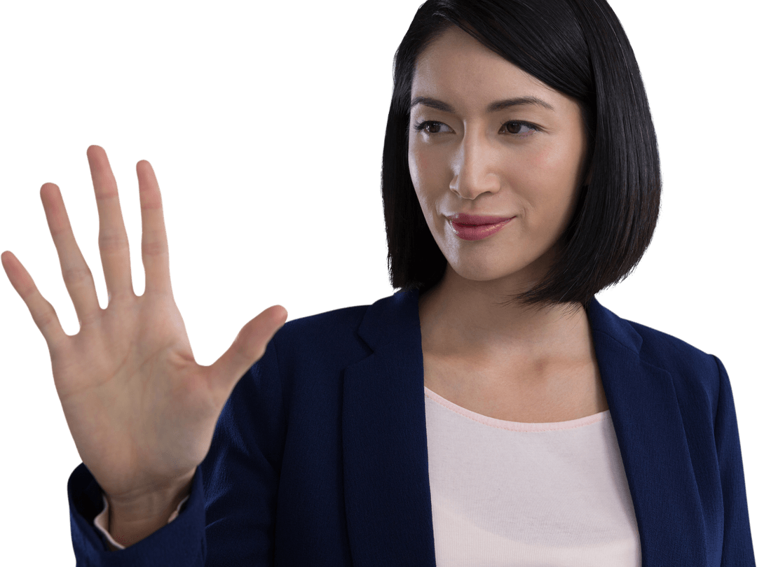 Businesswoman Engaging with Transparent Interface