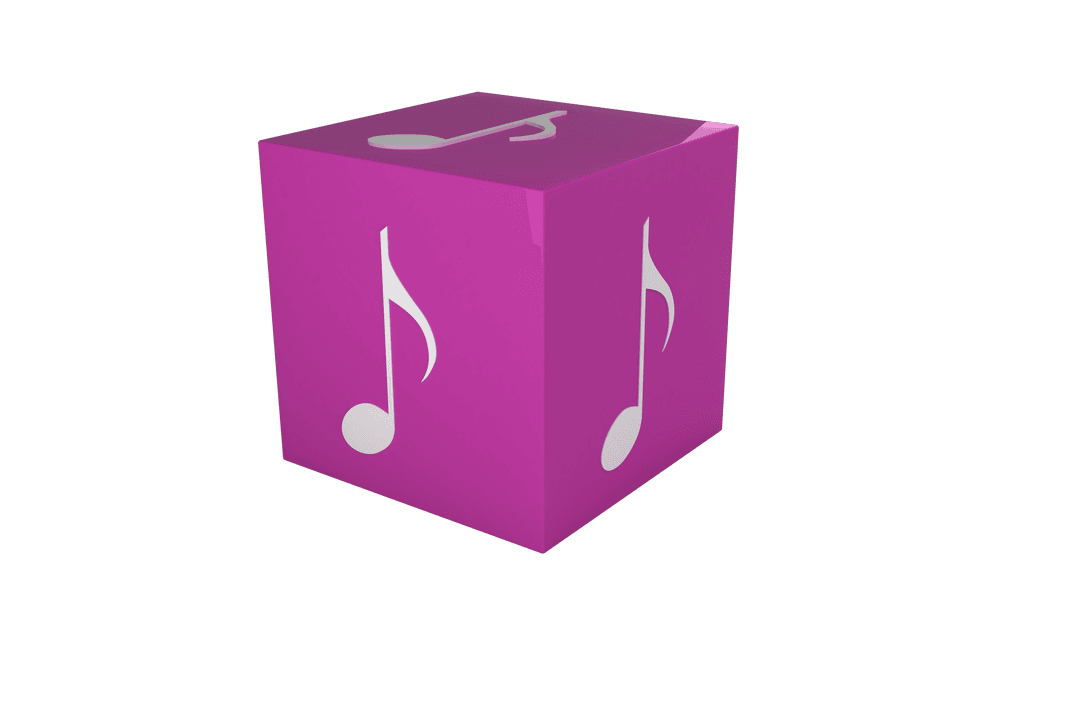 Digital Cube with Musical Note Symbol on Transparent Background