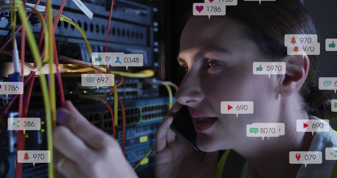Engineer Conversing While Managing Data Server Room Operations