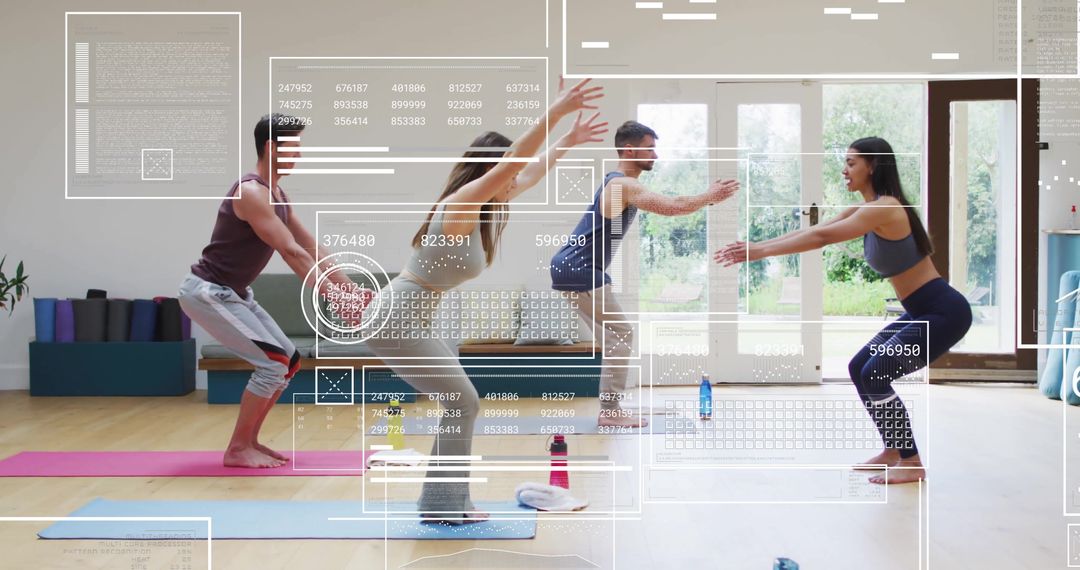 Diverse Group Exercising with Coach Using Digital Technology