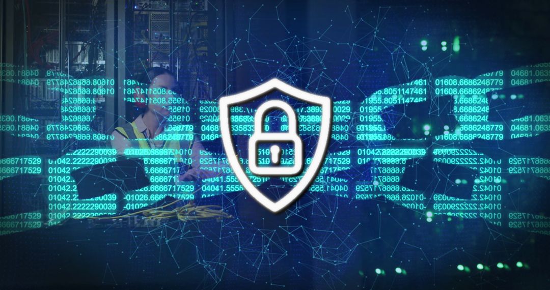 Cybersecurity in Server Room With Data Overlay Security Concept