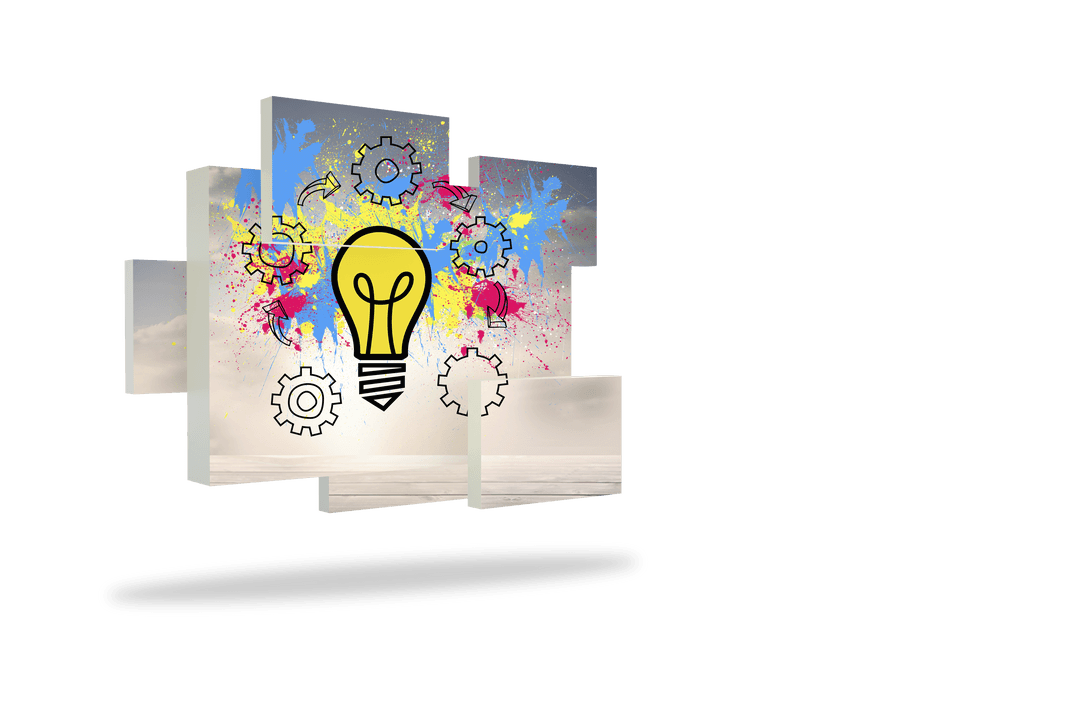 Creative Transparent Light Bulb with Gear Icons Concept