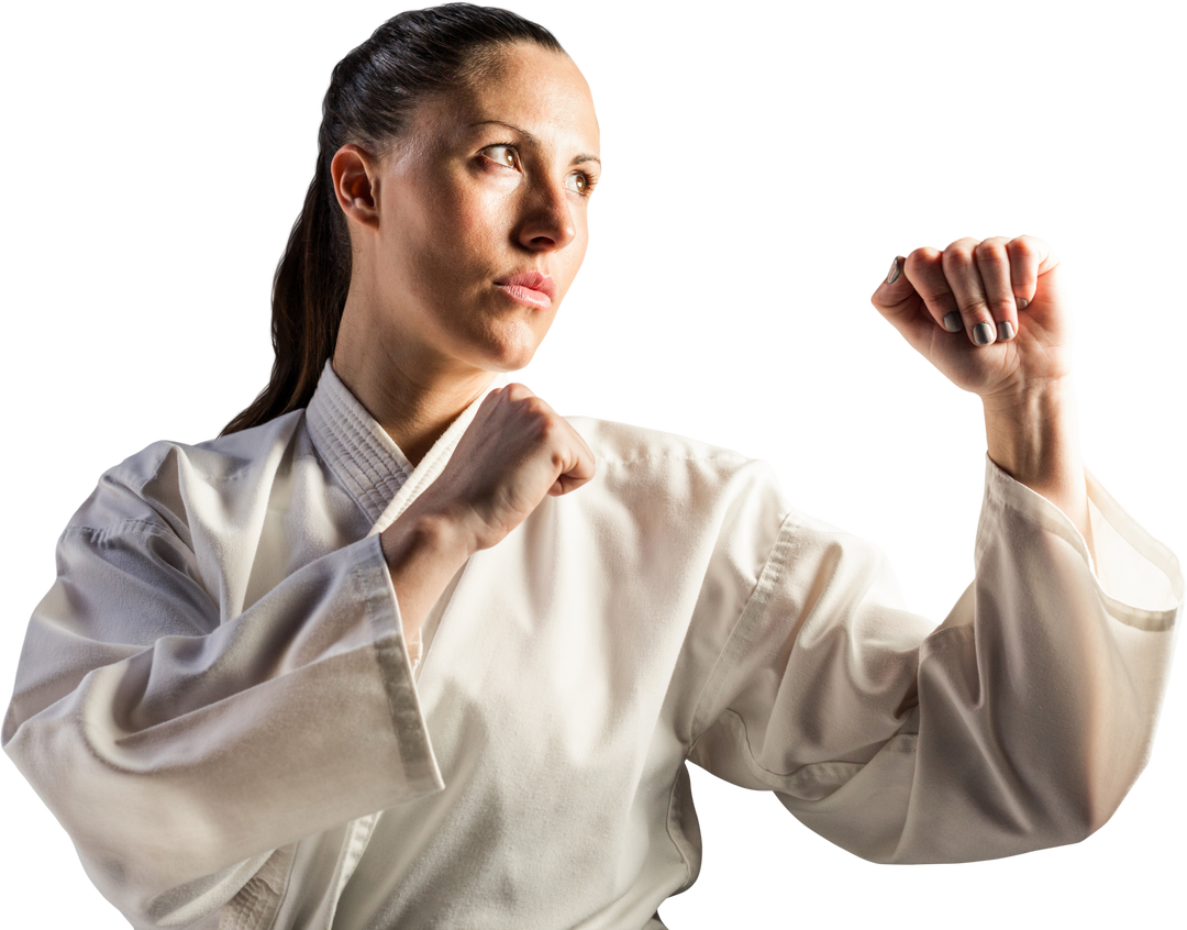 Transparent Image of Determined Female Karate Fighter Performing Defensive Stance - Download Free Stock Images Pikwizard.com