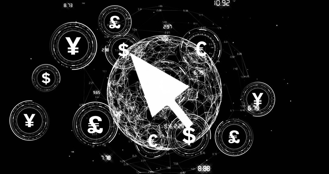 Global Network Connections with Digital Currency Symbols