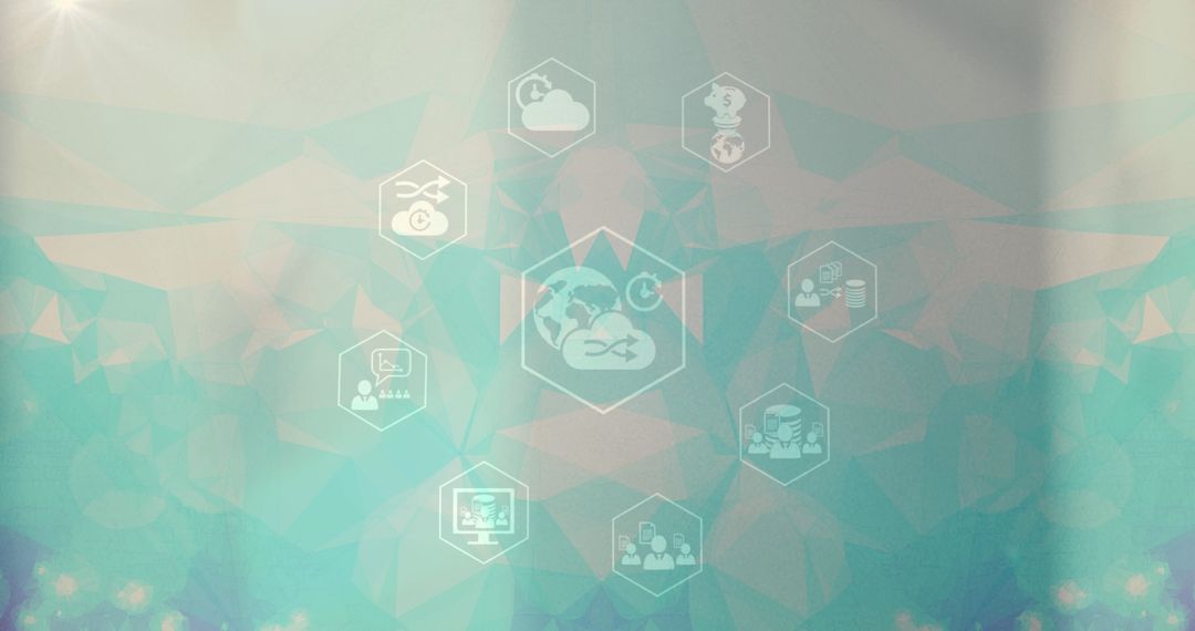 Global Network Interface with Digital and Plexus Icons on Green Background