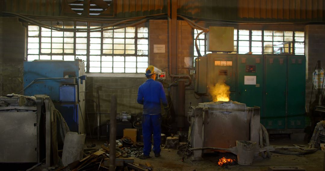 Worker in Industrial Foundry Environment with Molten Metal - Free Images, Stock Photos and Pictures on Pikwizard.com