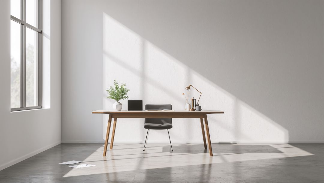Minimalist Home Office with Natural Light and Simplistic Décor