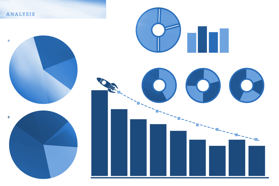 Blue Diagram Elements on Transparent Background for Business Analytics