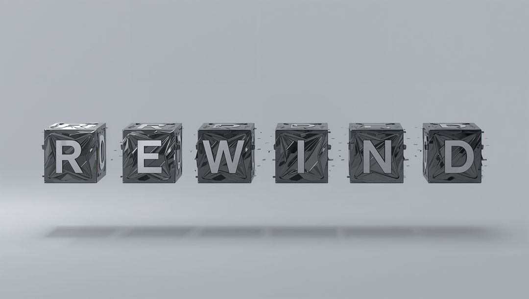 Floating chrome cubes REWIND minimalist monochrome 3D concept with glossy faceted finish