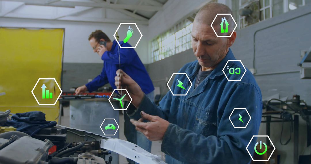 Mechanic Diagnosing Car Tweet Inches Using Digital Tools