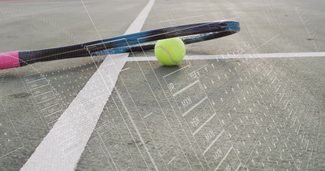 Tennis Racket with Digital Overlay On Court for Dynamic Recreation