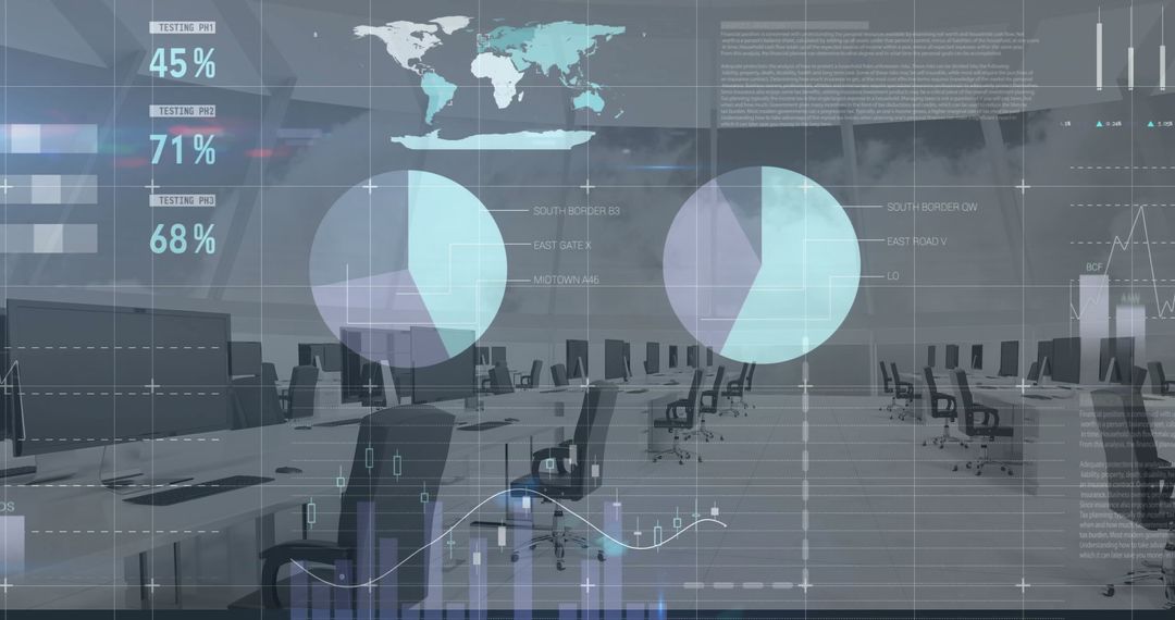 Digital Interface with Global Financial Data in Empty Office