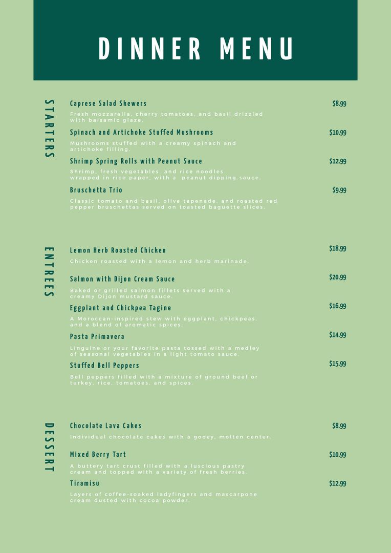 Elegant Minimalist Dinner Menu Design with Mint Green Background - Download Free Stock Templates Pikwizard.com