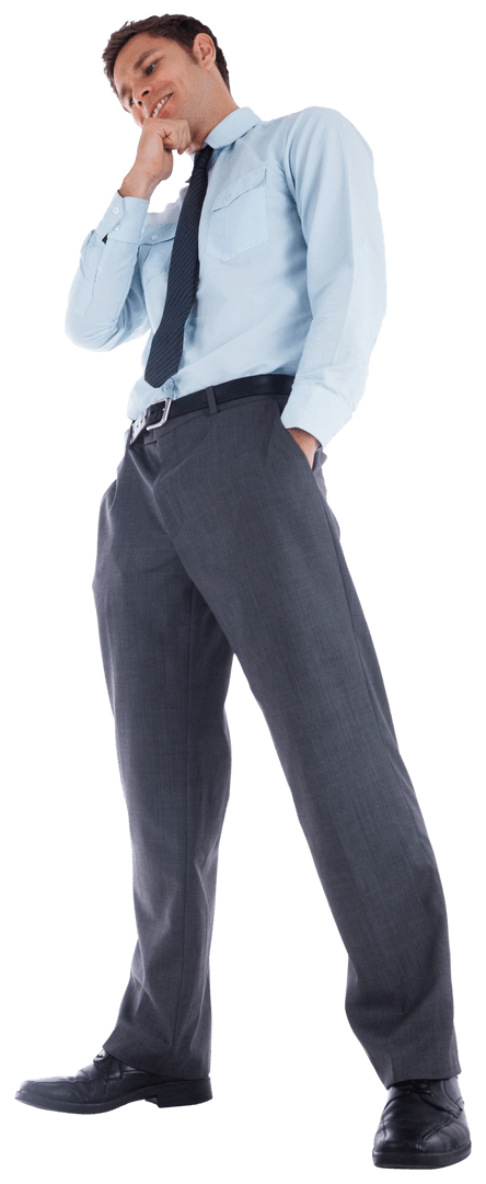 Transparent Thoughtful Young Businessman in Formal Attire Contemplating