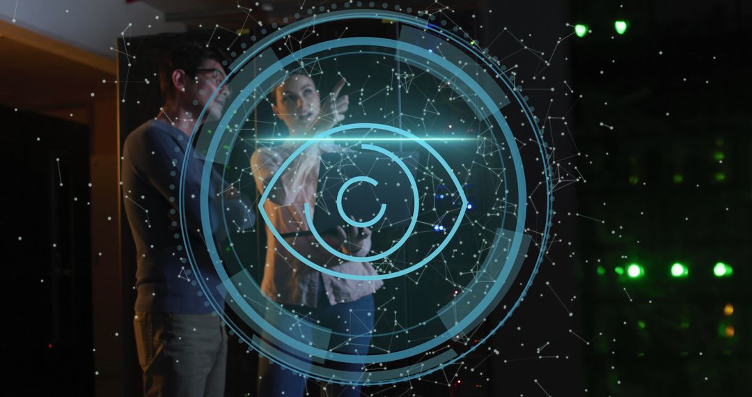 Data Security Concept with Holographic Eye in Server Room