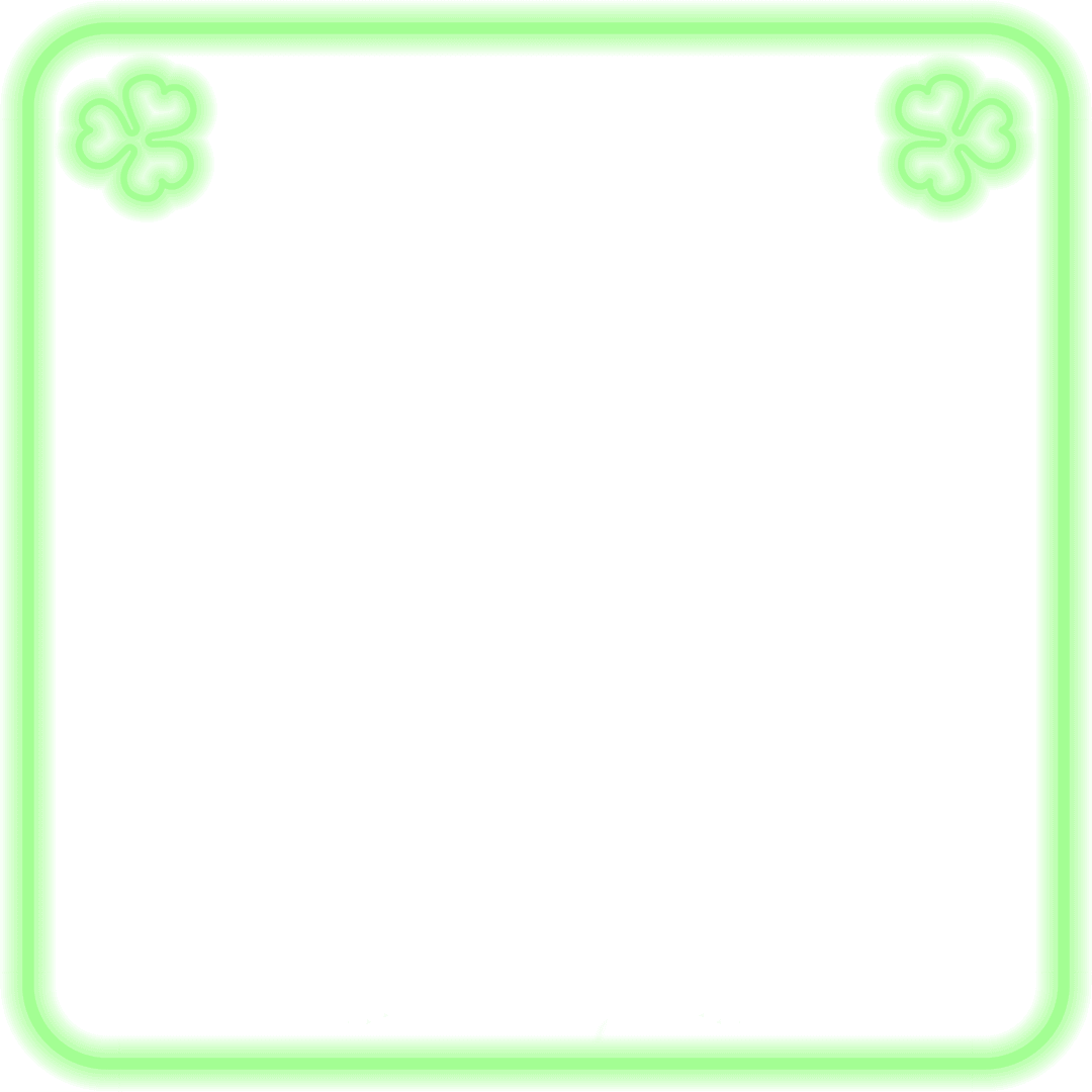 Neon Green Frame with Clovers on Transparent Background