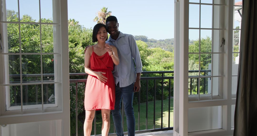 Romantic Balcony Proposal with Scenic View and Happy Couple
