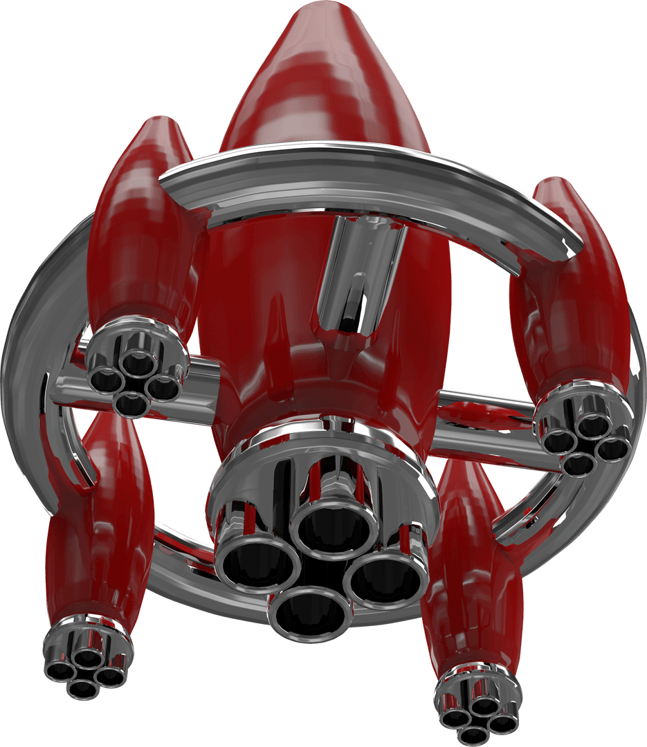 Transparent Retro Space Rocket: Silver and Red Futuristic Design