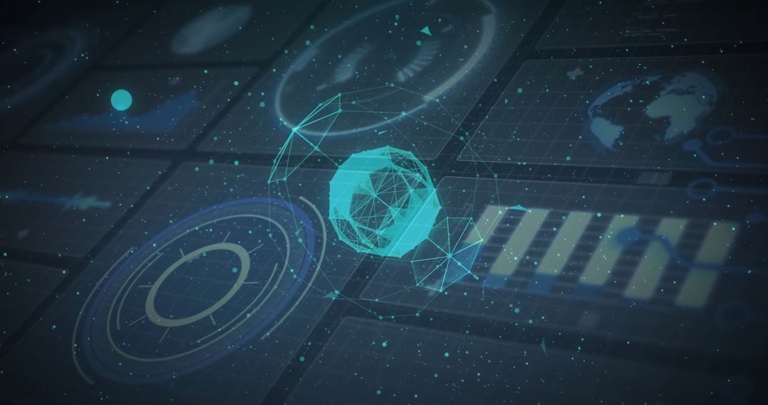 Futuristic Digital Interface with 3D Wireframe Sphere