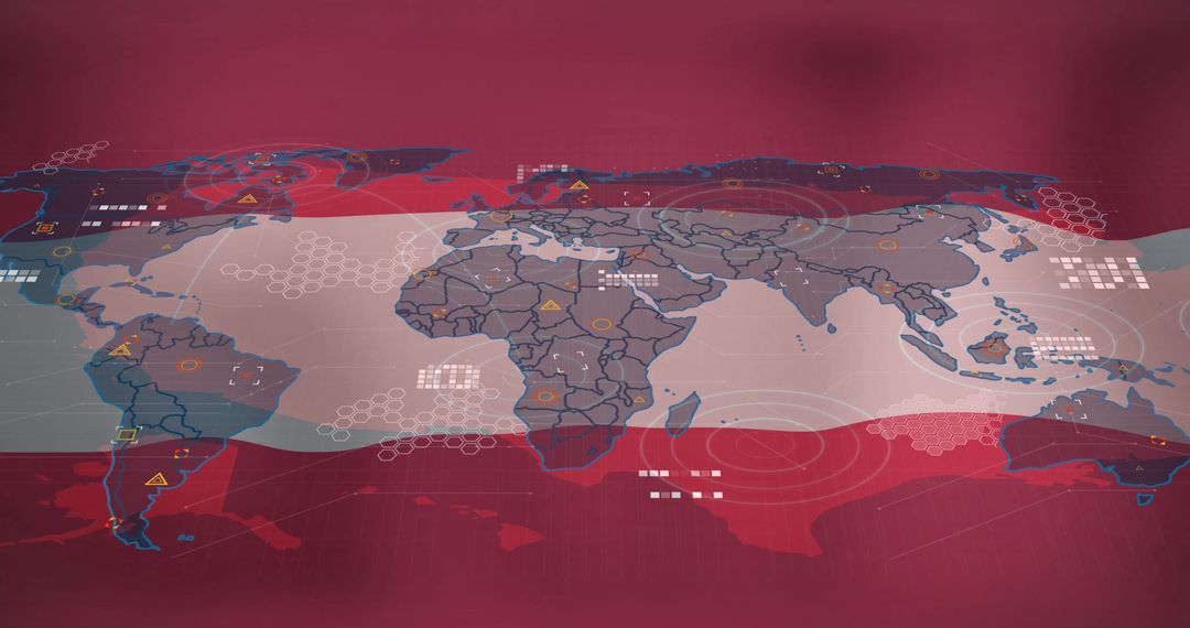 Global Network Map with Austria Flag Background
