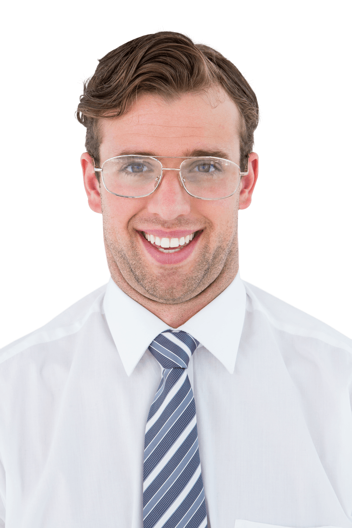 Transparent Background Geeky Businessman Smiling Positive Expression