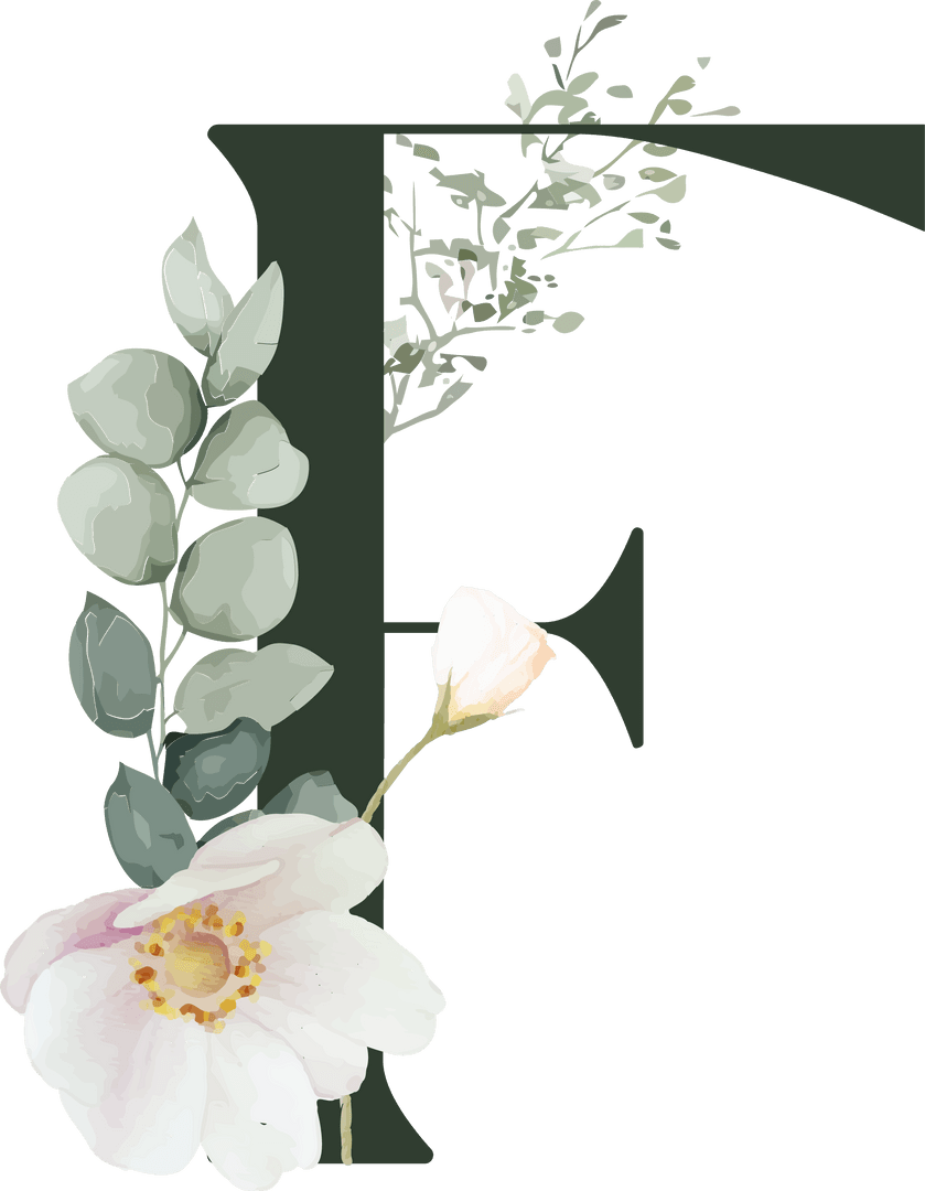 Floral F Monogram with Elegant Eucalyptus and White Rose