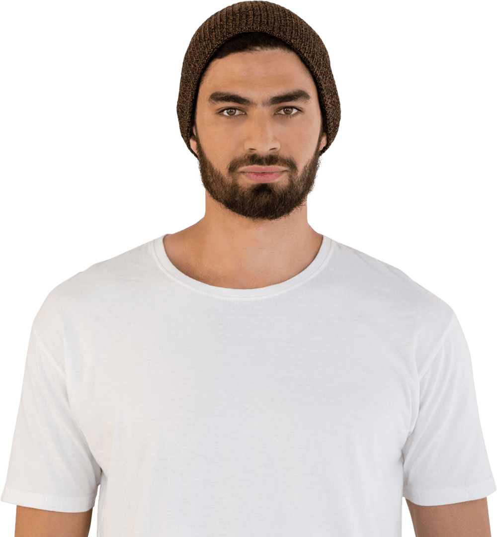 Young Man with Beanie Transparent Background Close-Up Pose
