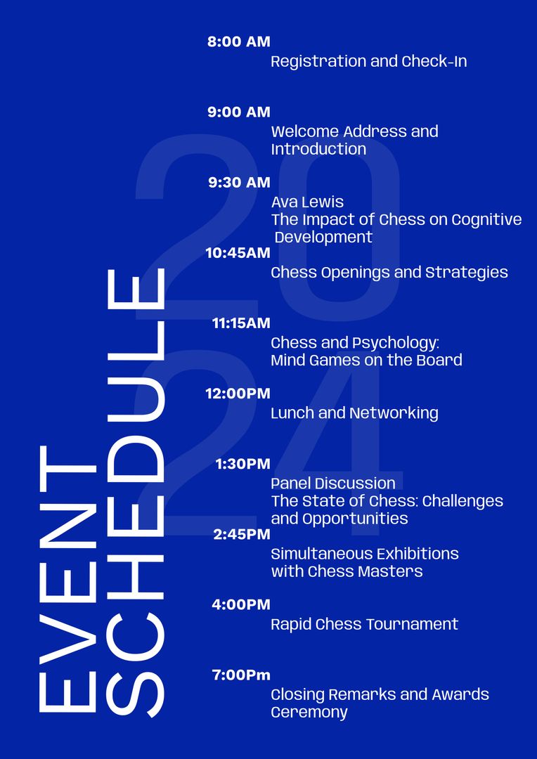 Detailed Chess Event Schedule on Blue Background - Download Free Stock Templates Pikwizard.com