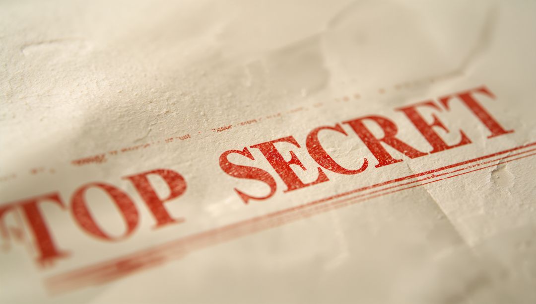 Top Secret Stamp Showing Aged Off-White Paper with Red Seal and Vintage Texture