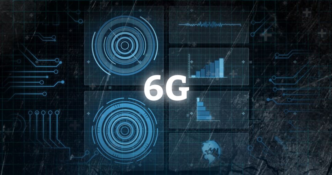 Futuristic 6G Technology Interface with Digital Network Visuals