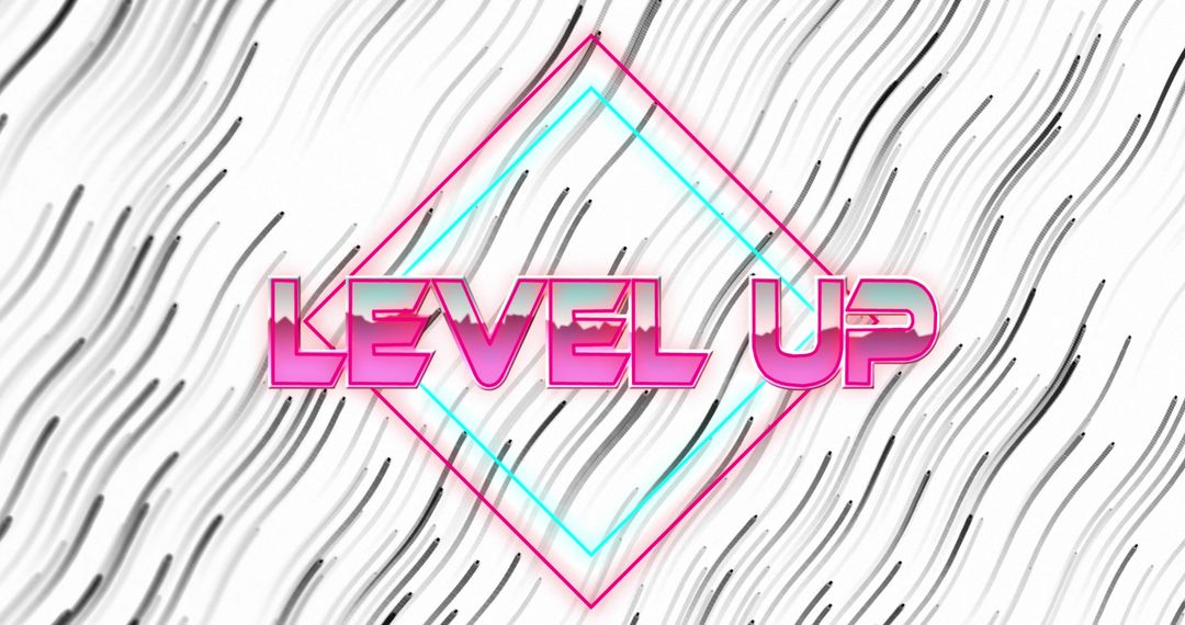 Futuristic Level Up Graphic on Dynamic Wavy Background