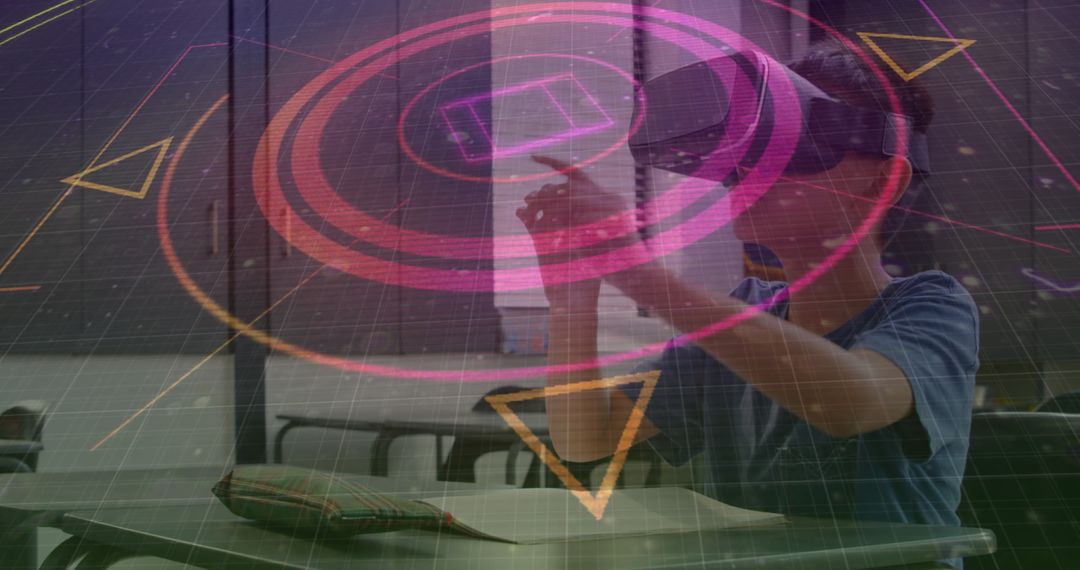 Schoolboy Exploring Virtual Reality in Digital Classroom