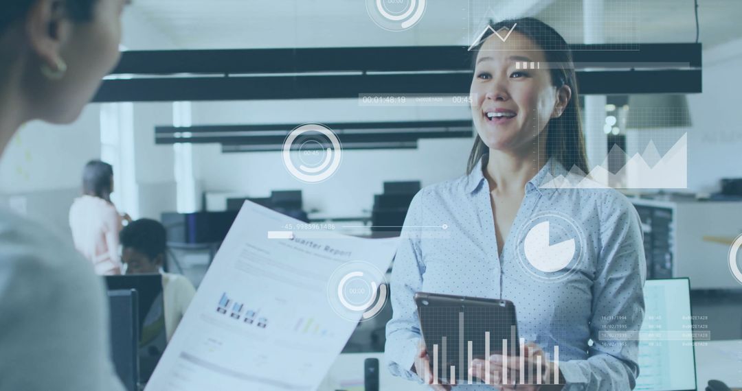 Business Colleagues Discussing Financial Data in Modern Office