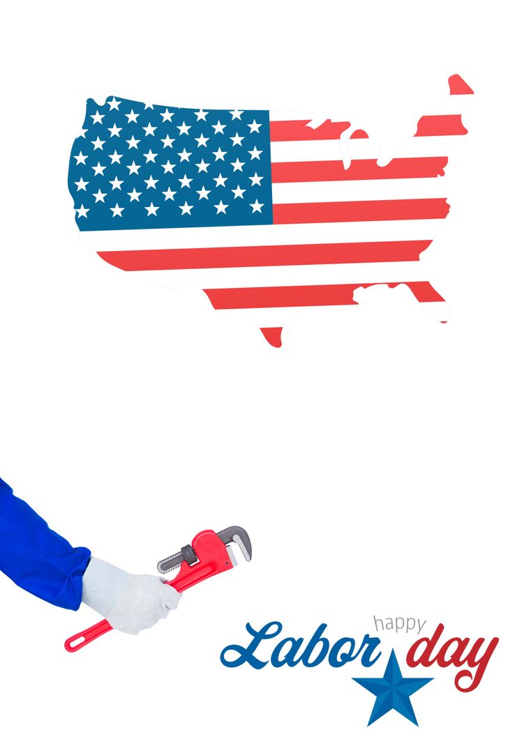 American Labor Day Tribute with Wrench and Flag-Mapped USA