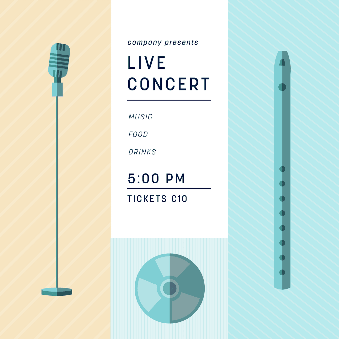 Transparent Live Concert Poster with Microphone and Flute Elements