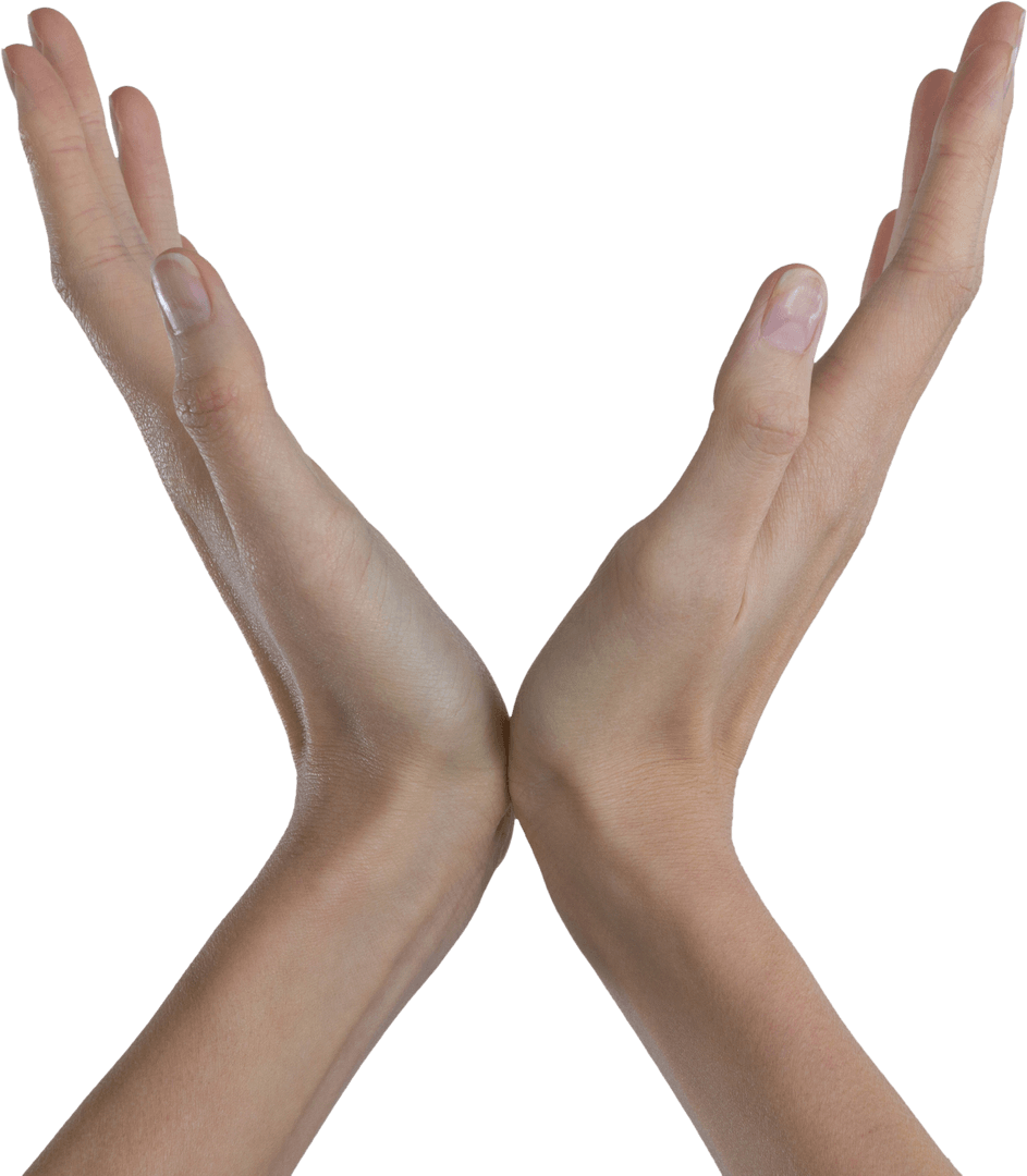 Transparent Crossed Female Hands Open Gesture