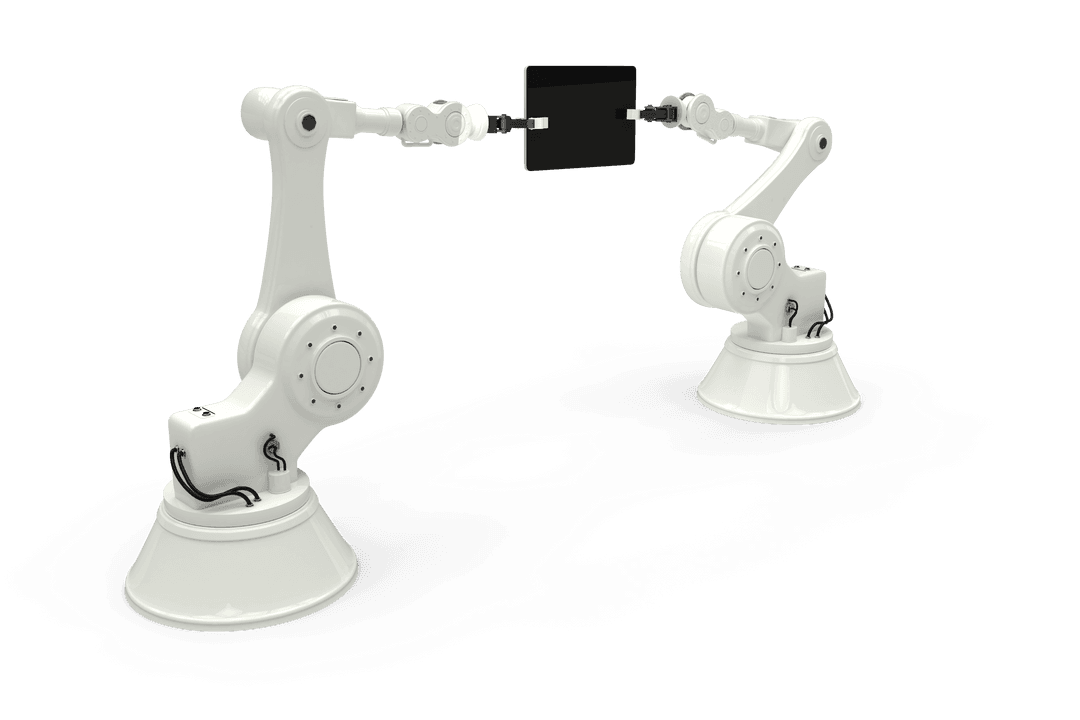 Robotic Arms Holding Tablet on Transparent Background