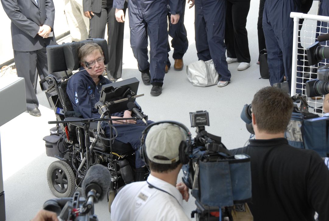 Stephen Hawking Addressing Media at Kennedy Space Center Before Zero-Gravity Flight - Free Images, Stock Photos and Pictures on Pikwizard.com