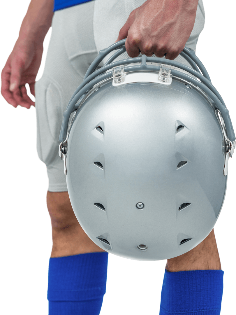 American Football Player Holding Helmet Studio Shot Transparent