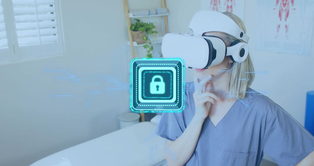 Clinician Utilizing VR Headset with Holographic Security Interface