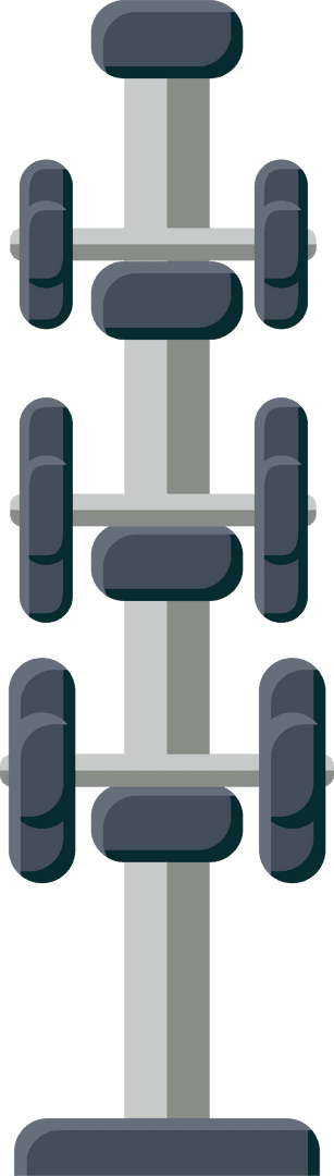 Twelve Dumbbells on Vertical Rack Transparent Background