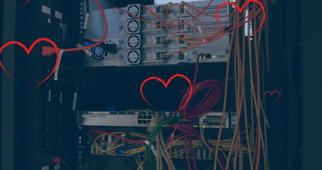 Network Cables and Servers in Modern Data Center with Hearts