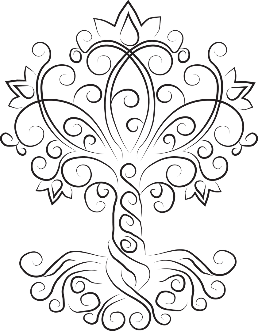 Intricate Black Tree Silhouette on Transparent Background