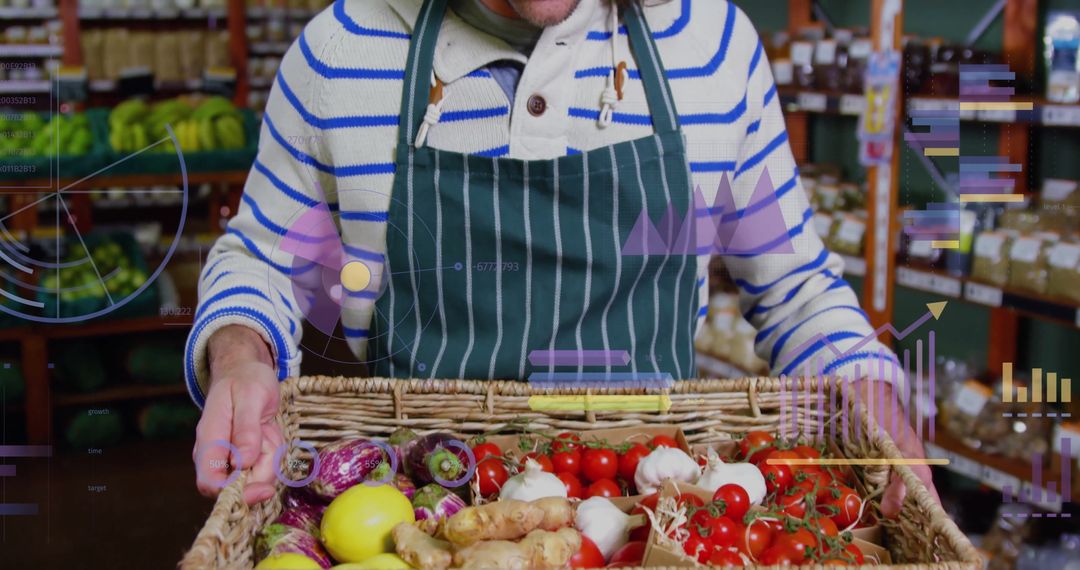 Man Shopping with Data Overlay in Grocery Store